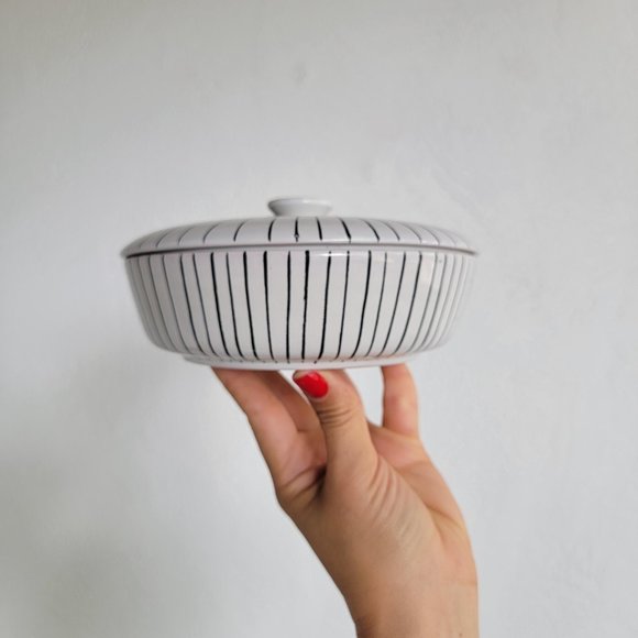 1960s Bitossi Raymor Italian Stripe Design Modern Ceramic Candy Dish With Lid - Picture 7 of 8